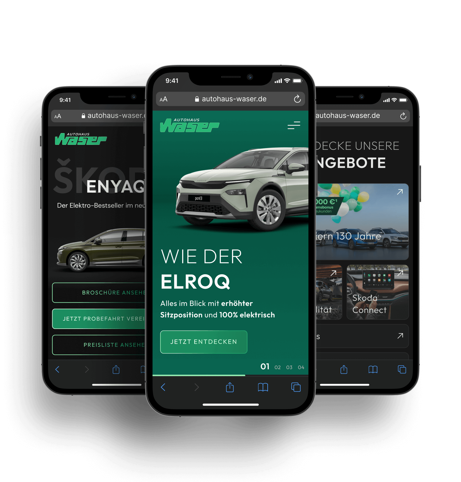 Autohaus Waser mobile website design showcasing car model pages and modern UX/UI layout