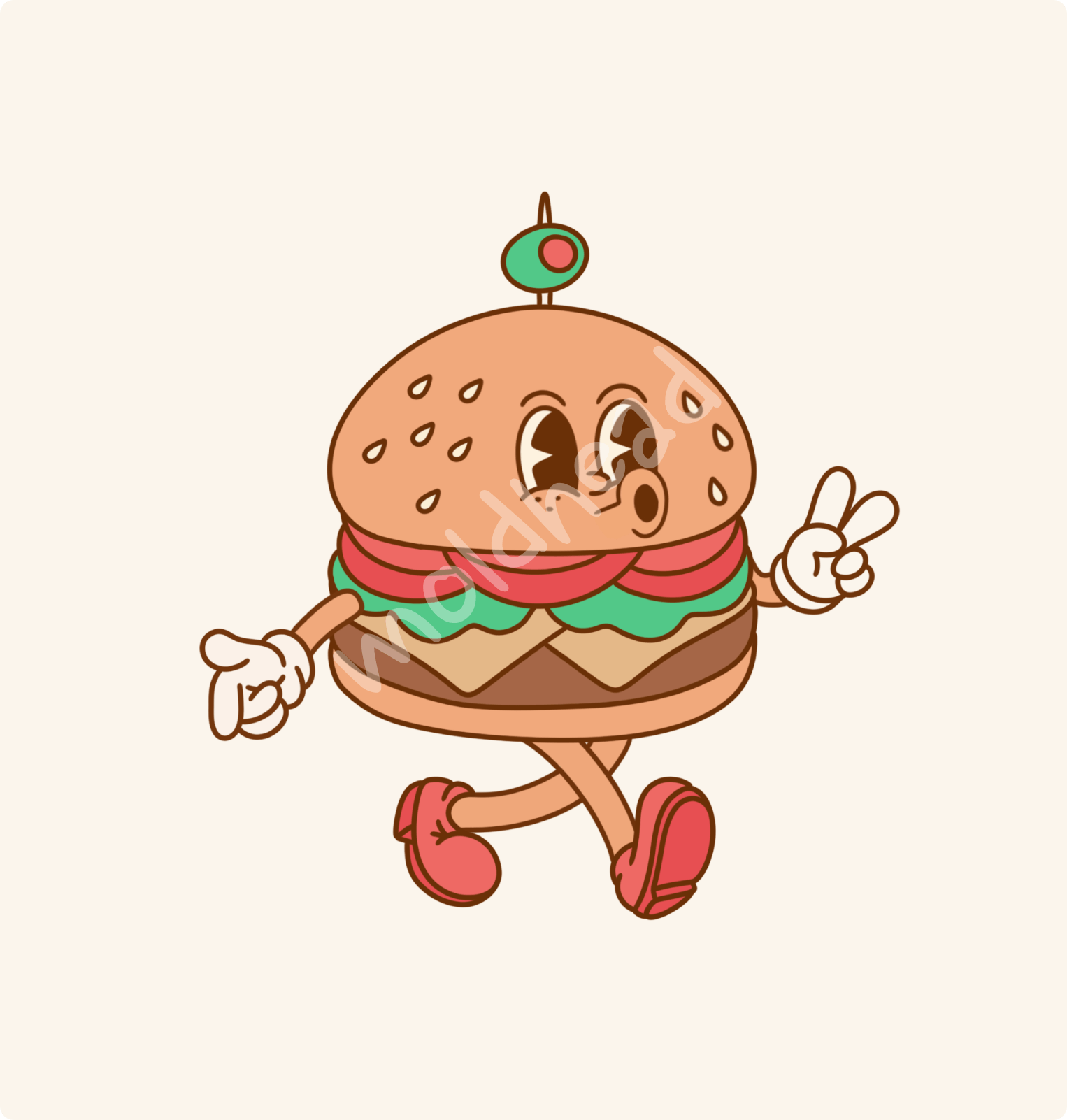 Another version of the Y2K-style burger, now running and whistling, adding a lively and dynamic element.